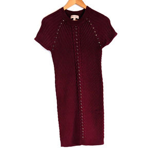 Philosophy Studded Short Sleeve Sweater Dress Med Academia Wine Cotton